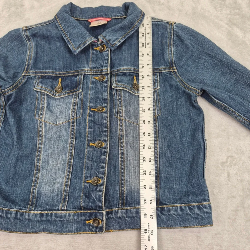 Hanna Andersson Girls Denim Jacket Blue Pink Gingham 160 XL 14 / 16 Youth Kids